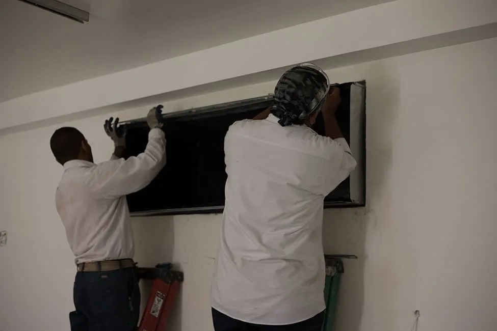 New HVAC system installation with professional equipment